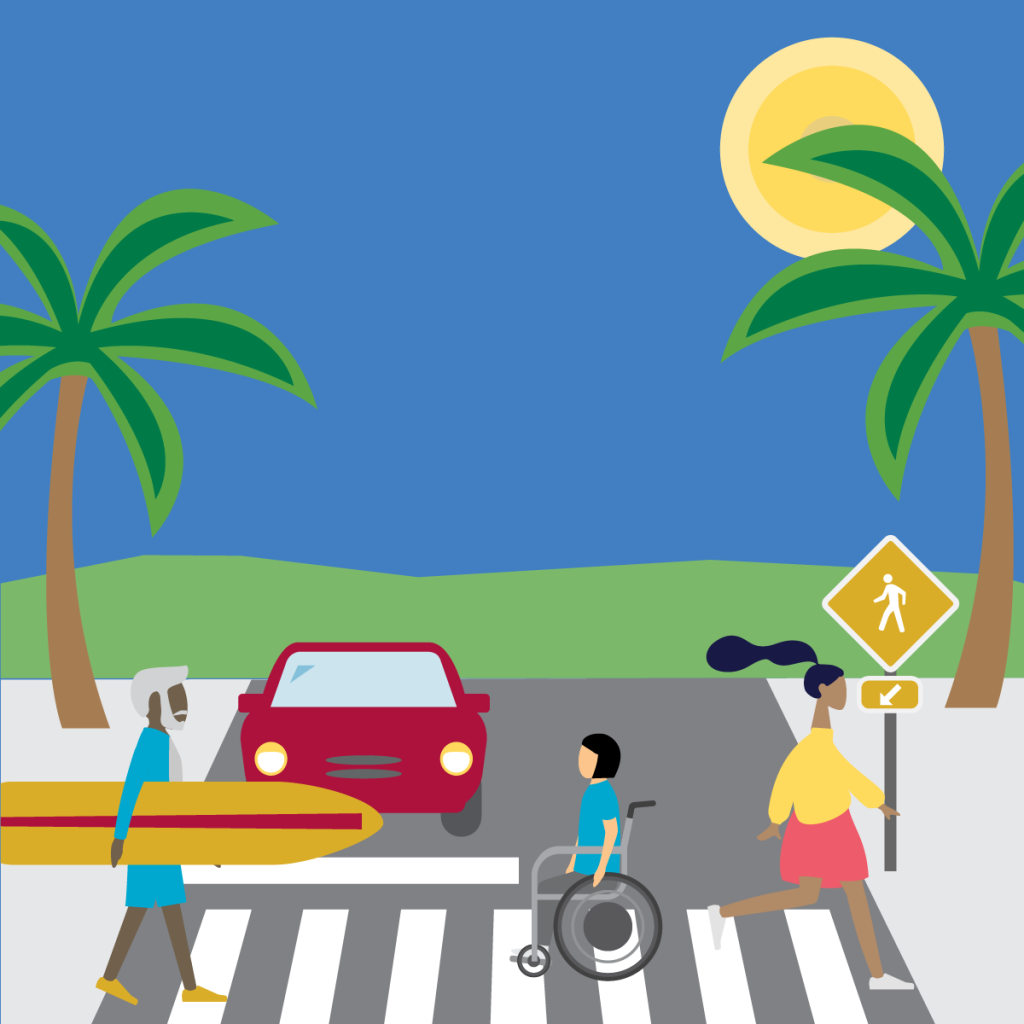 An illustration of pedestrians crossing on a safe street