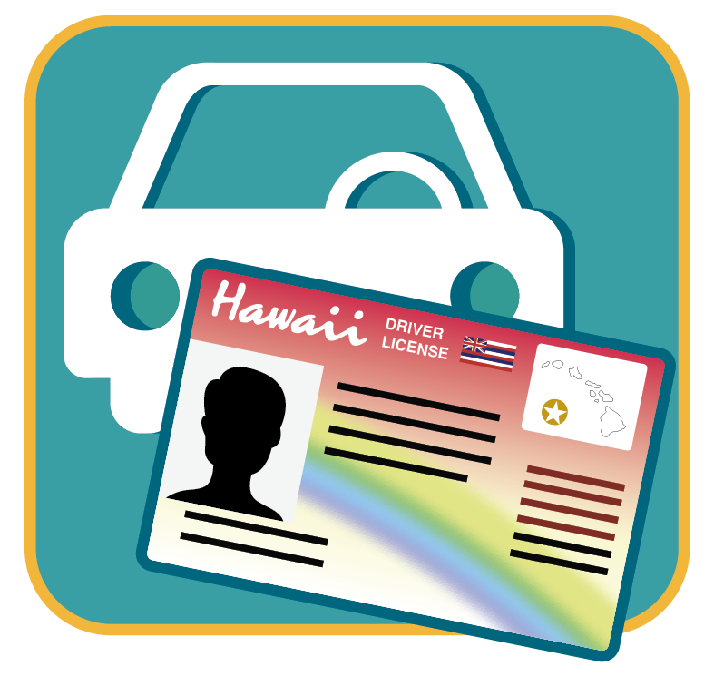 Hawaii Driver's License with silhouette of car behind it.