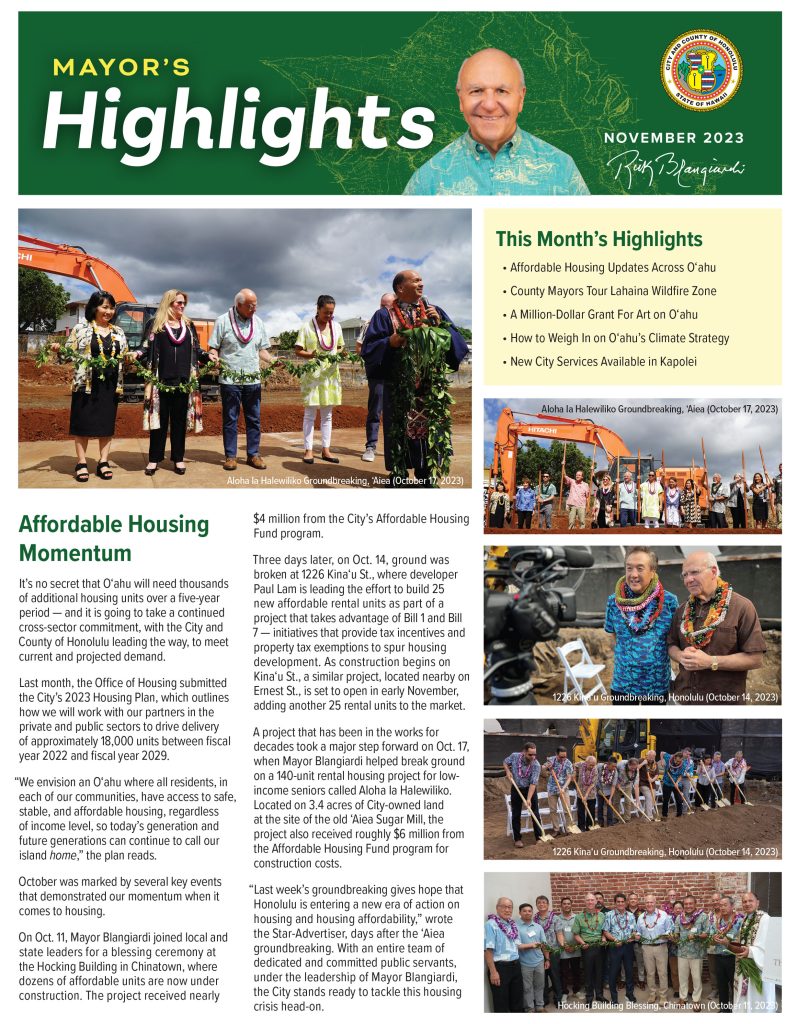 Front page of the Mayor's Highlights November 2023 newsletter.