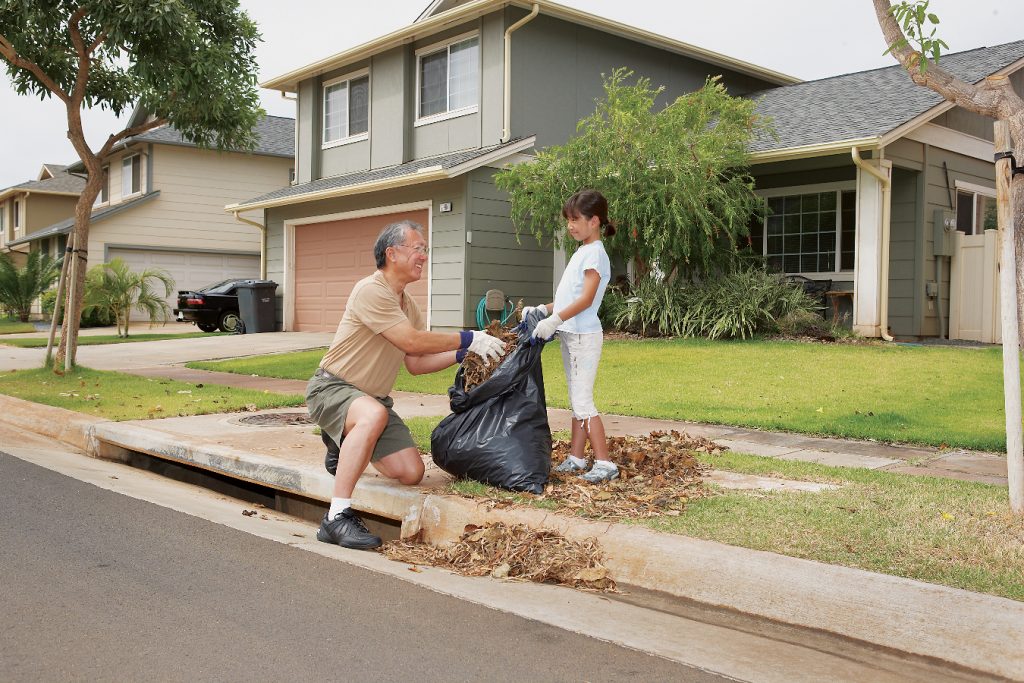 A photo of residents picking up yard waste.